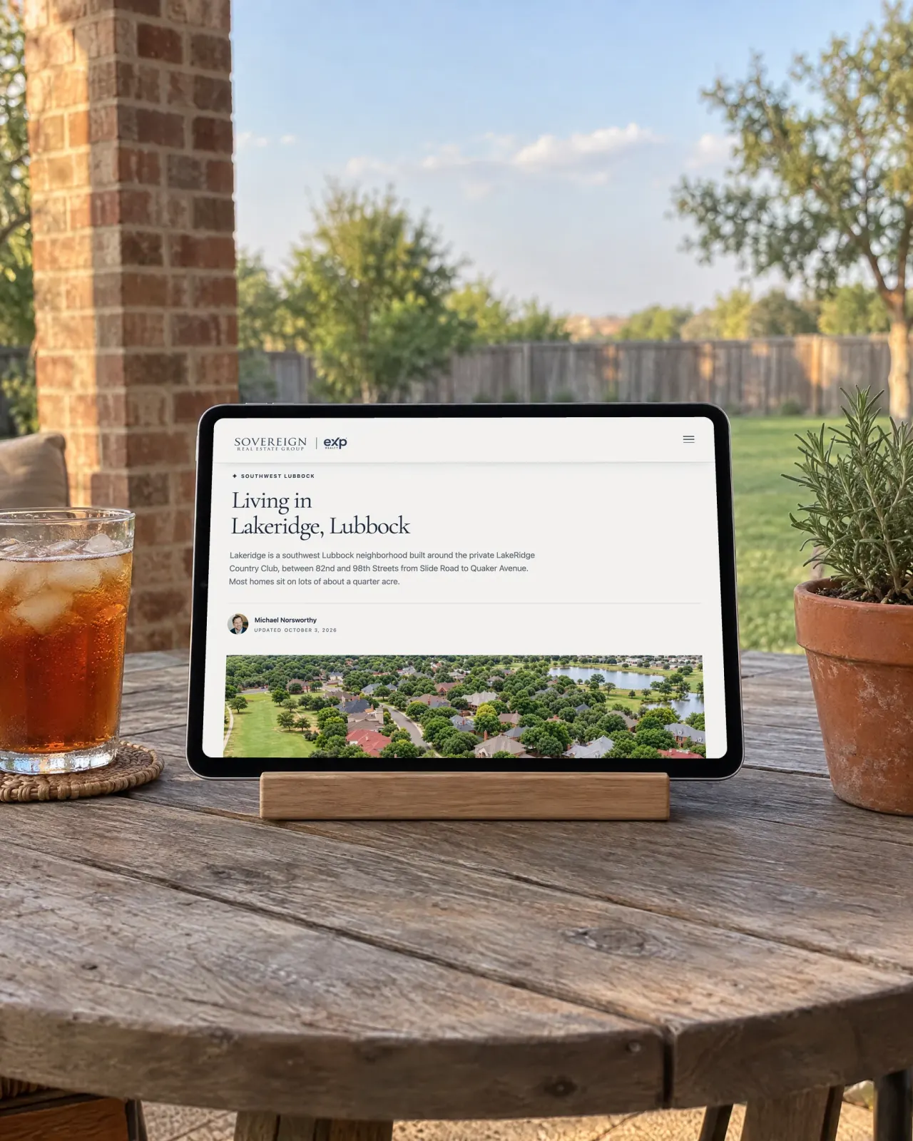 The Lakeridge neighborhood guide on one agent’s site we built, on a tablet