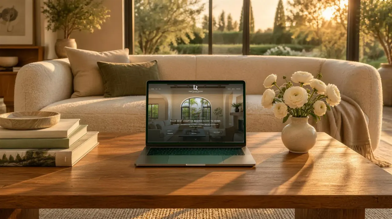 A website we designed, on a laptop in a living room