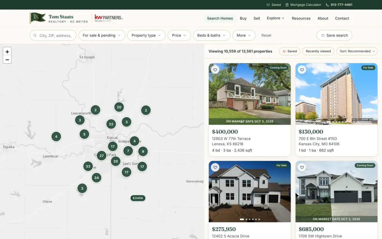 The home search on one agent’s site we built