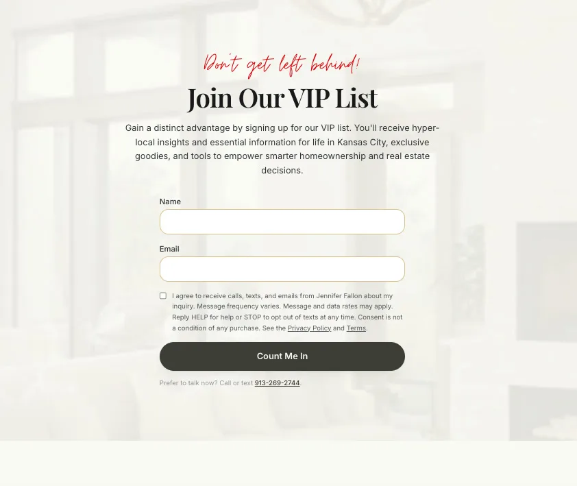 VIP list signup form on an agent website